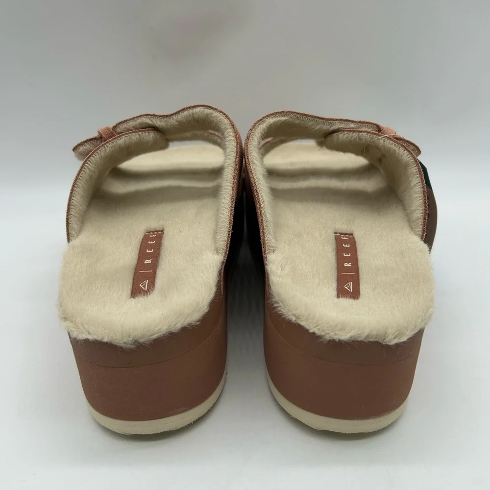 Reef Ojai Ciara Platform Sandals Women’s 9 Cork l Suede l Faux Shearling l NWT